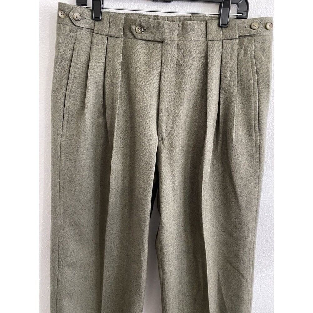 Shaia’s Couture Men’s 100% Wool  Pleated Pants 35x31 Moss Green Business G22
